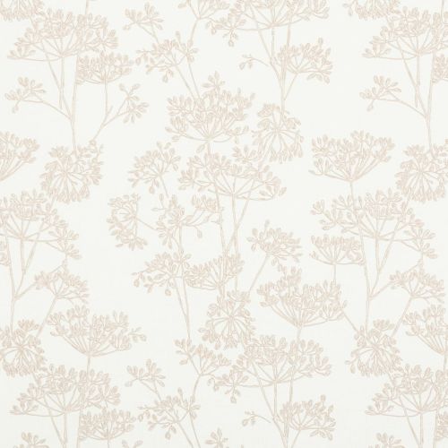 Wallpaper with delicate beige botanical line drawings repeating across a cream background, shown as a close-up of a neutral interior surface offering a soft, airy decor context.