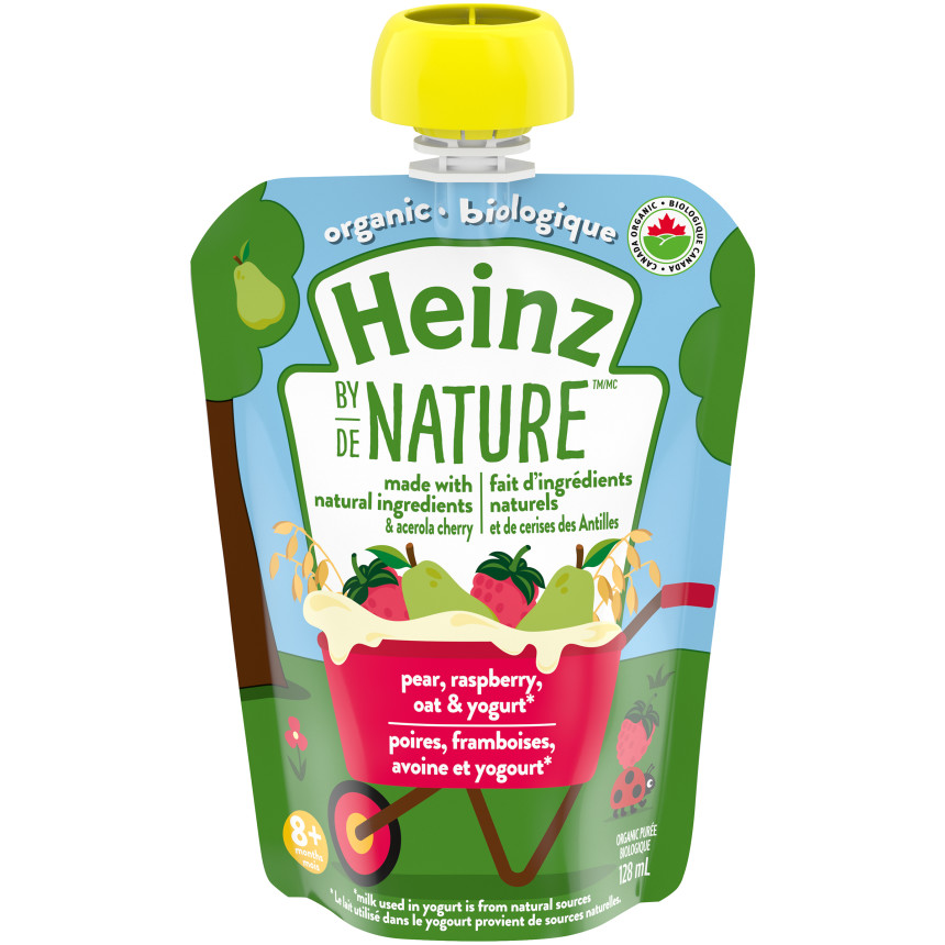 Heinz by Nature Organic Baby Food - Pear, Raspberry, Oat & Yogurt Purée title=