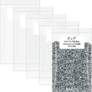 Write-On Poly Zip Bags, Clear, 6" x 9", 1000-Pack