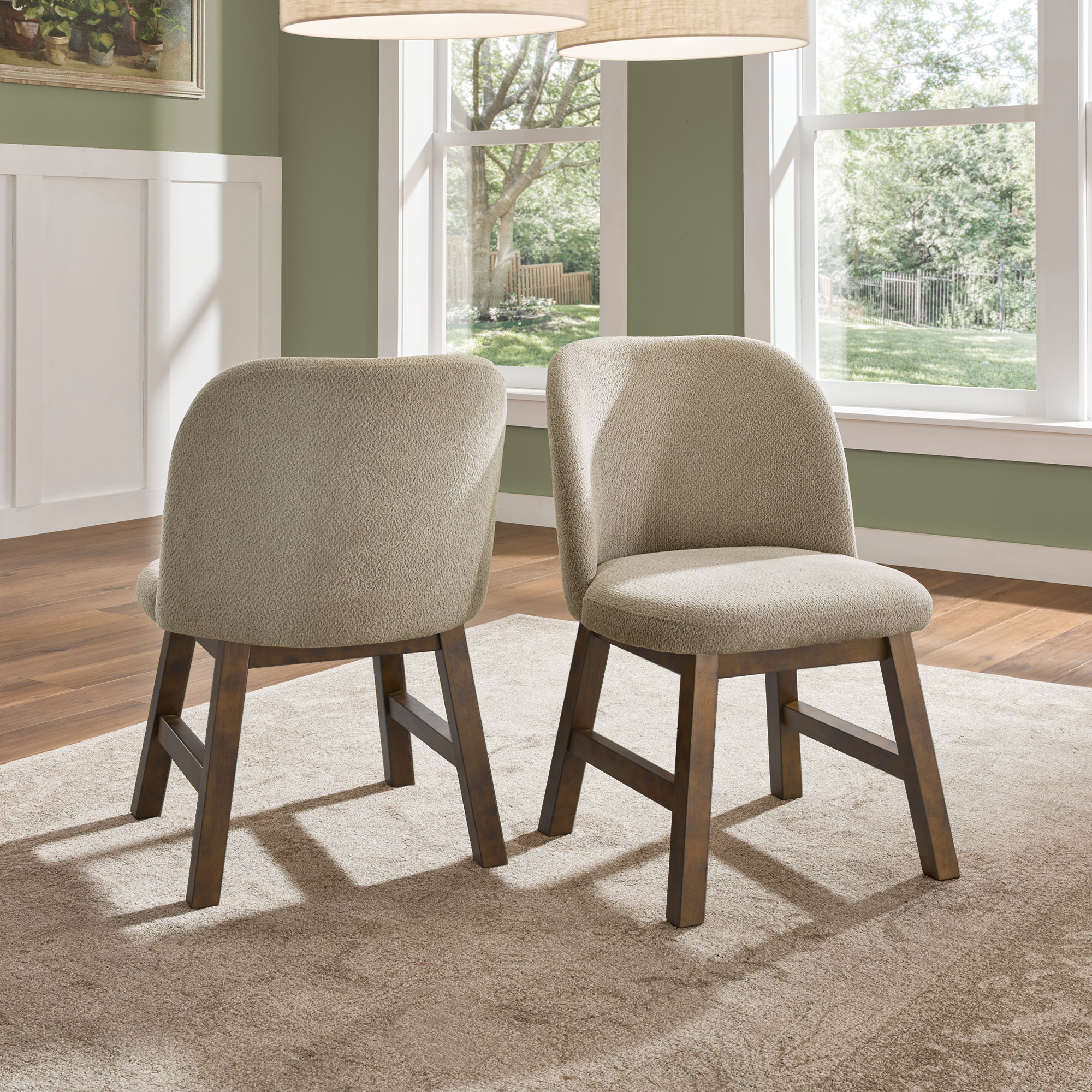 Wood Finish Taupe Fabric Curved Low Back Dining Chair (Set of 2)