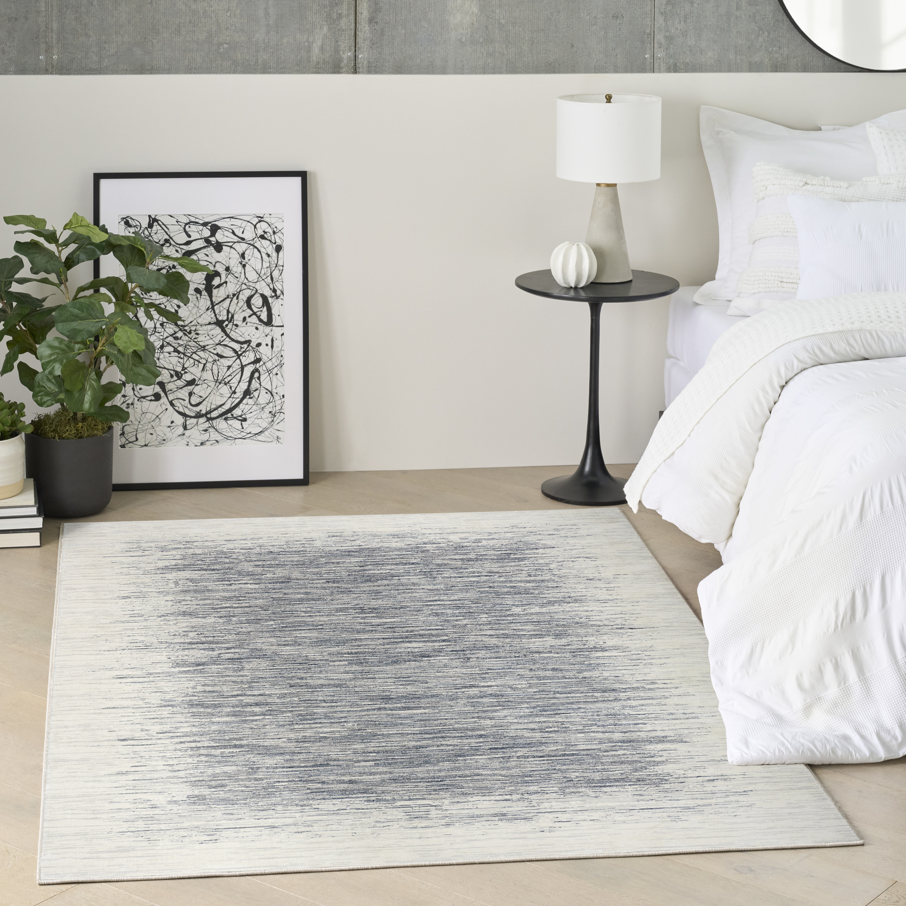DKNY Grand Street 6' x 9' Ivory Blue Modern Indoor Rug