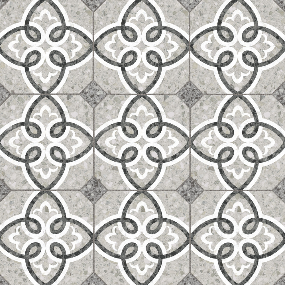 Riviera Octagon Garde Gris with Taco Nero 7-7/8 in. x 7-7/8 in. Porcelain Floor and Wall Tile