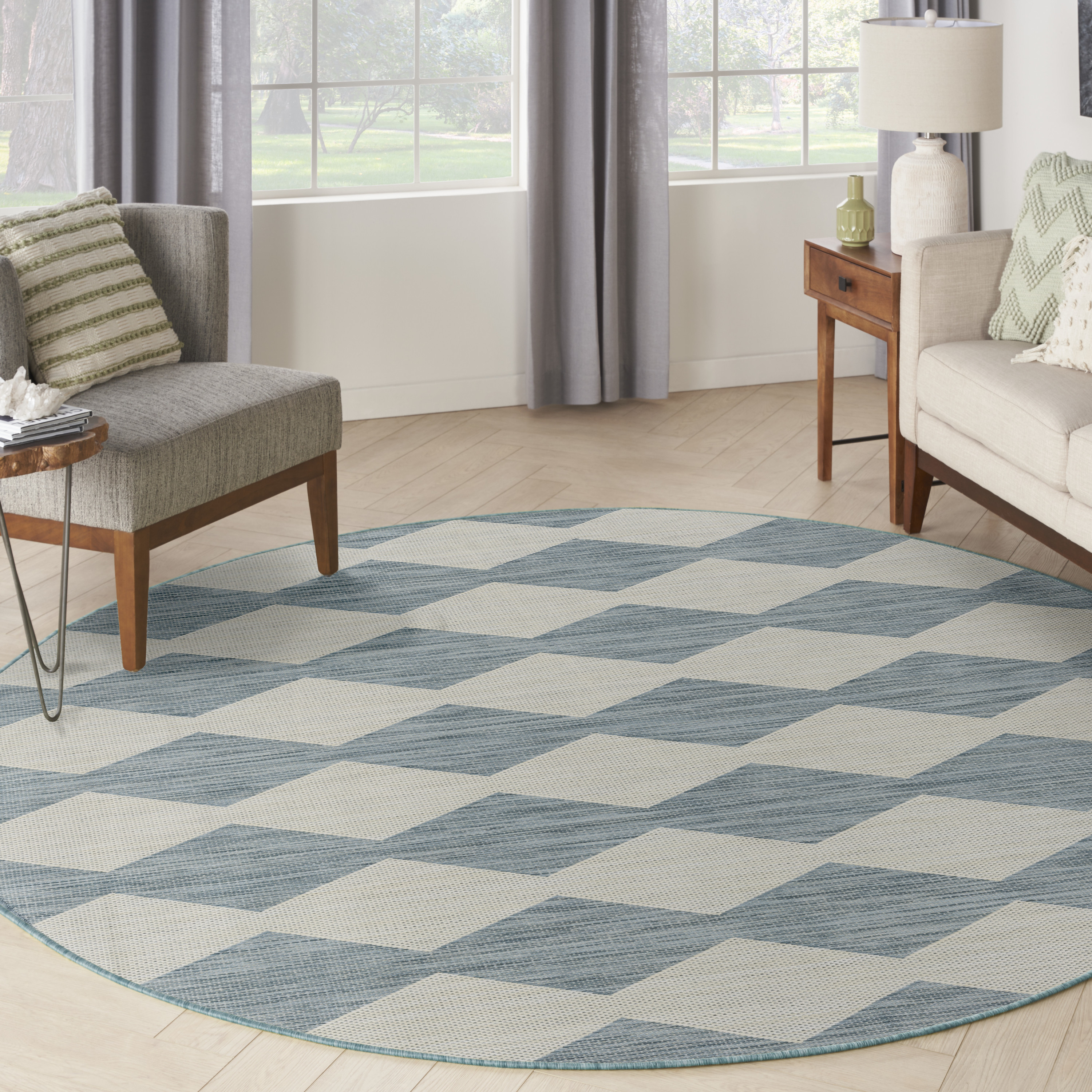 Nourison Positano 8' x Round Aqua Modern Rug
