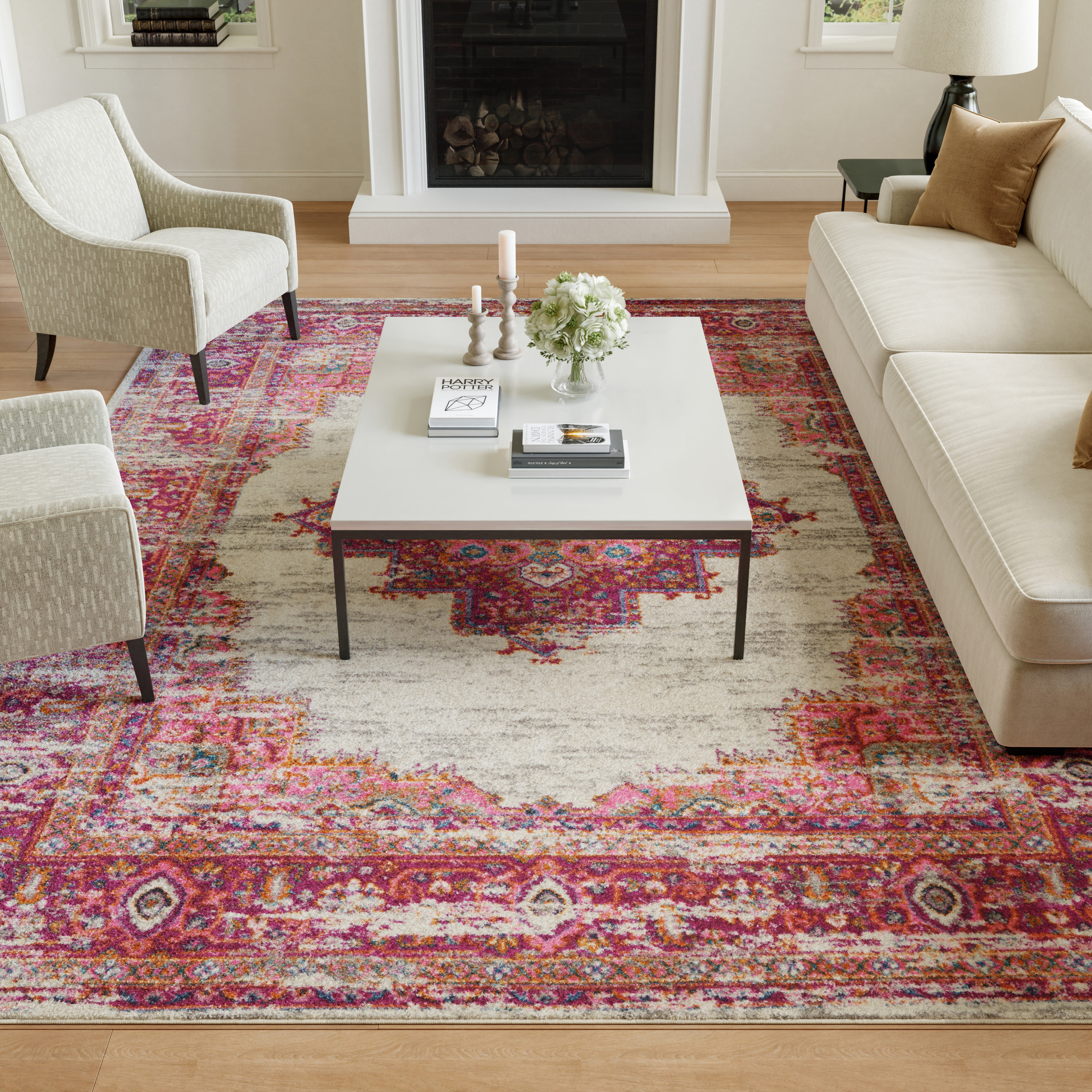 Nourison Passion 6'7" x 9'6" Ivory/Fuchsia Bohemian Indoor Rug