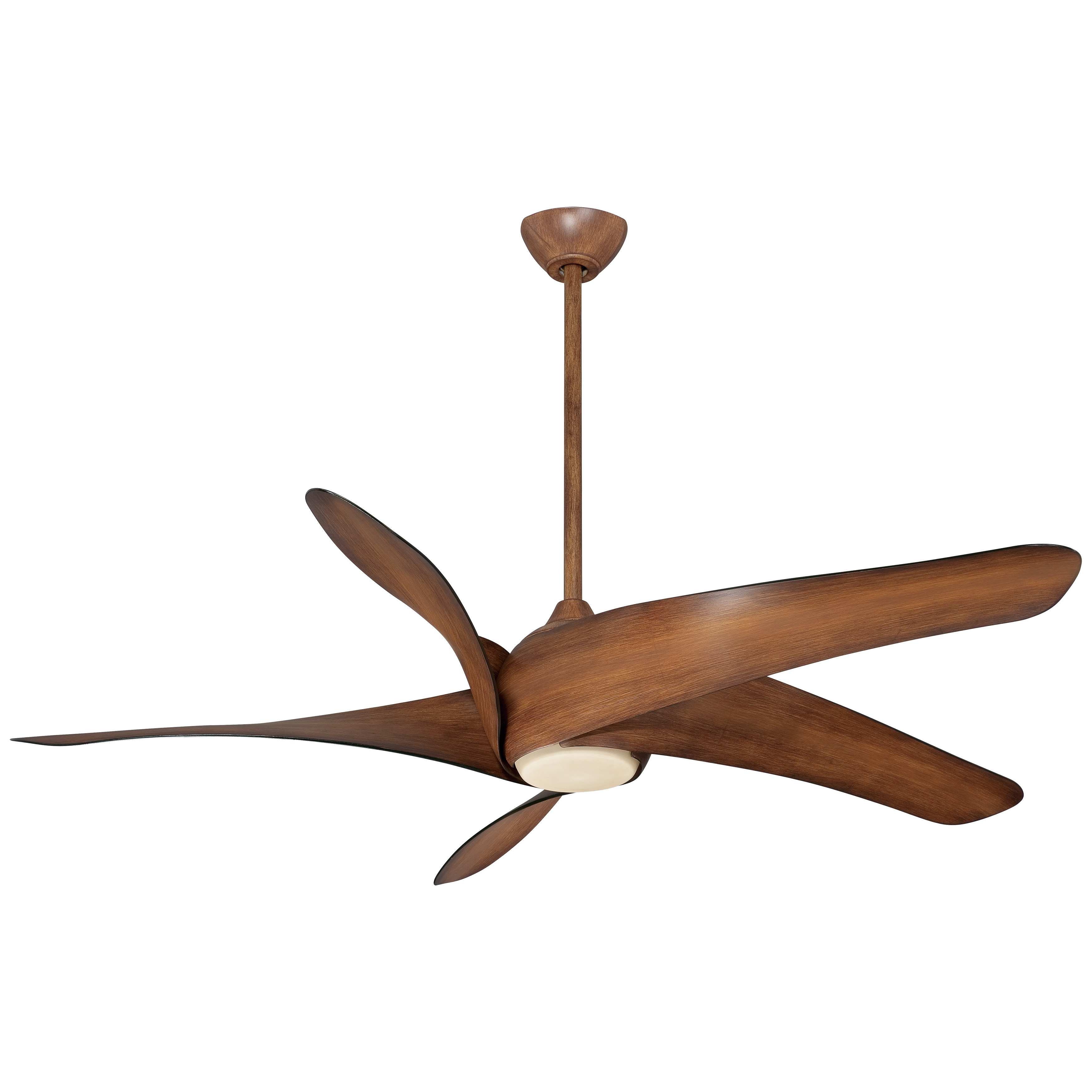 The Artemis XL5 combines a generous 62-inch blade span with integrated LED lighting and a distinctive distressed koa finish. Its DC motor delivers efficient, quiet operation while the high CRI lighting ensures excellent color rendering. - alternate view