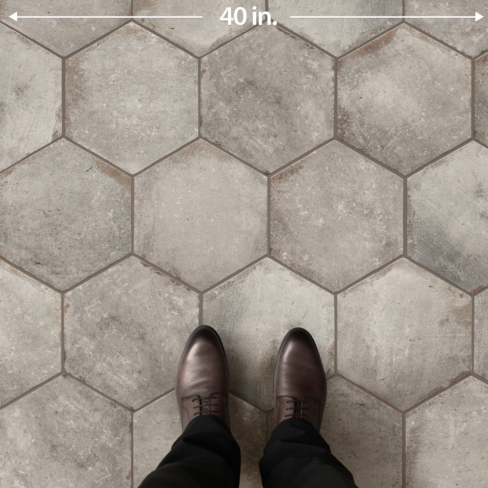 D’Anticatto Hex Grigio 11 in. x 12-3/4 in. Porcelain Floor and Wall Tile