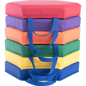 Color Coded Vinyl Floor Cushions, Hexagon, Set of 6