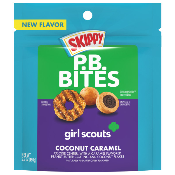 SKIPPY(r) P.B. Bites Coconut Caramel, 5.5 oz. Pouch . C1N1 - Front No Plunge In Package (Hi Res)