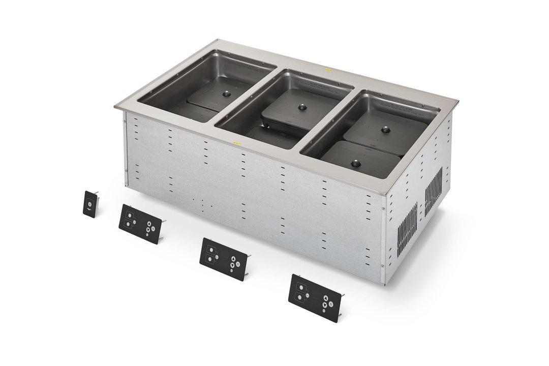 Three-well 120-volt modular drop-in dry induction hot well with flat flange