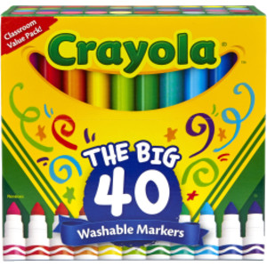 Washable Markers, Broad Line, Assorted Colors, Pack of 40