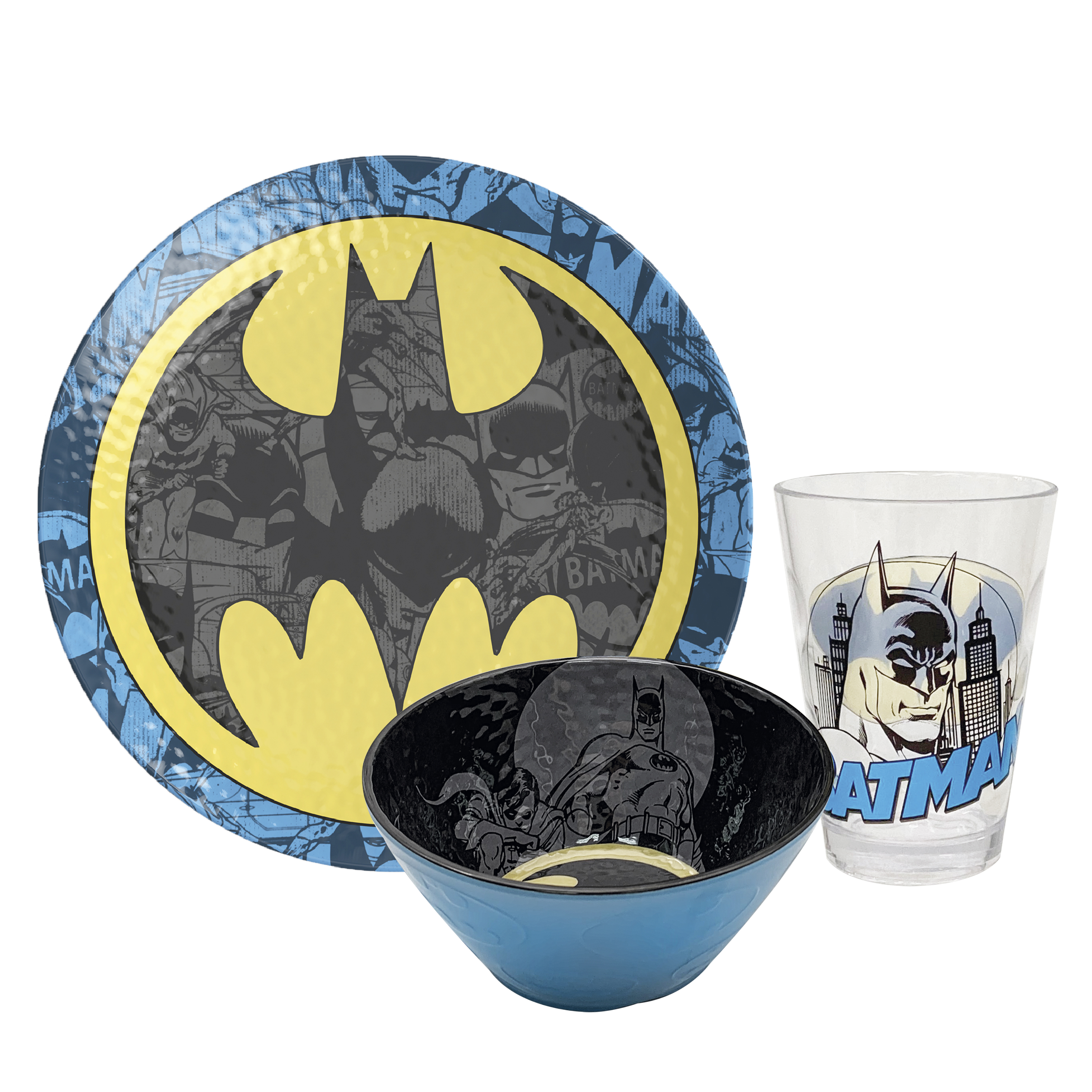 DC Comics Plate, Bowl and Tumbler Set, Batman, 3-piece set slideshow image 1 DC Comics Plate, Bowl and Tumbler Set, Batman, 3-piece set slideshow image 1