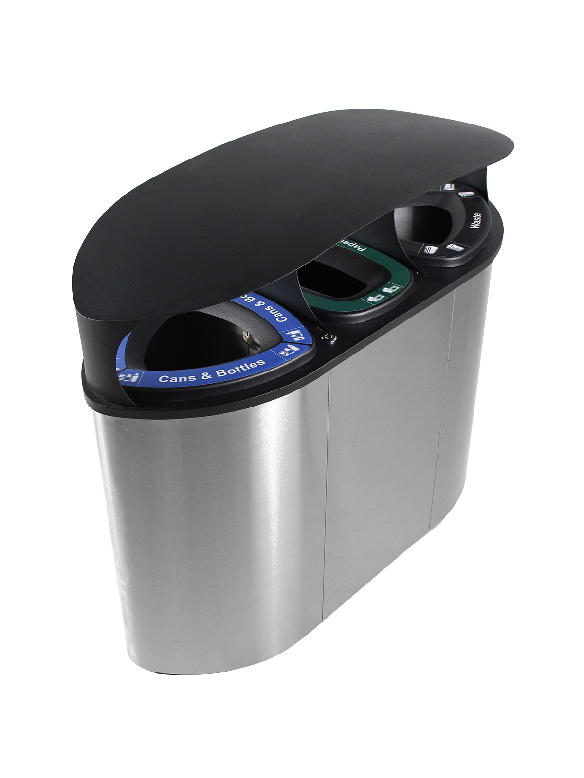 BOKA – Triple – Kit – Canopy – Cans & Bottles-Paper-Waste – Full – Stainless Steel