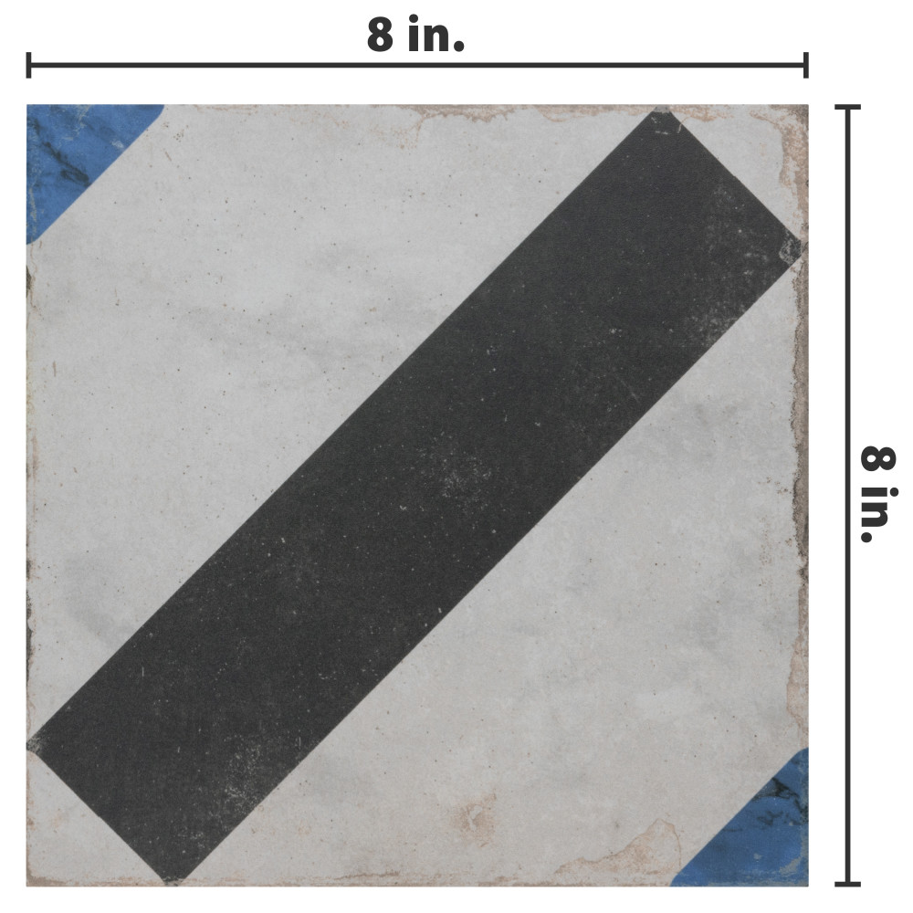 Renaissance Deco Indigo Frame 7-7/8 in. x 7-7/8 in. Porcelain Floor and Wall Tile