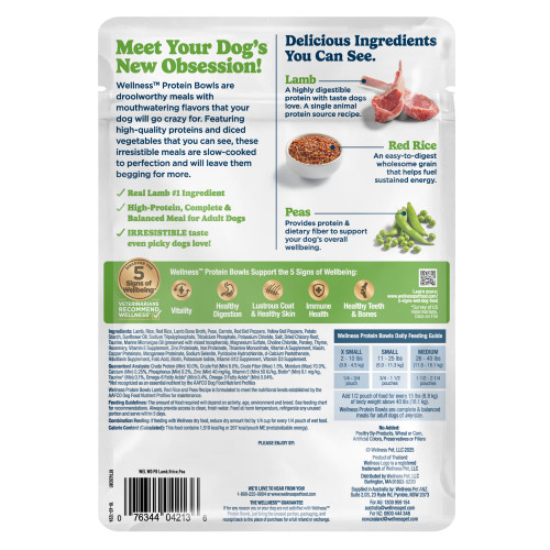 Wellness Protein Bowls Lamb, Red Rice & Peas back packaging
