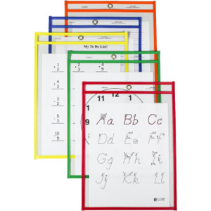 Reusable Dry Erase Pockets, Primary Colors, 9 x 12, Pack of 25