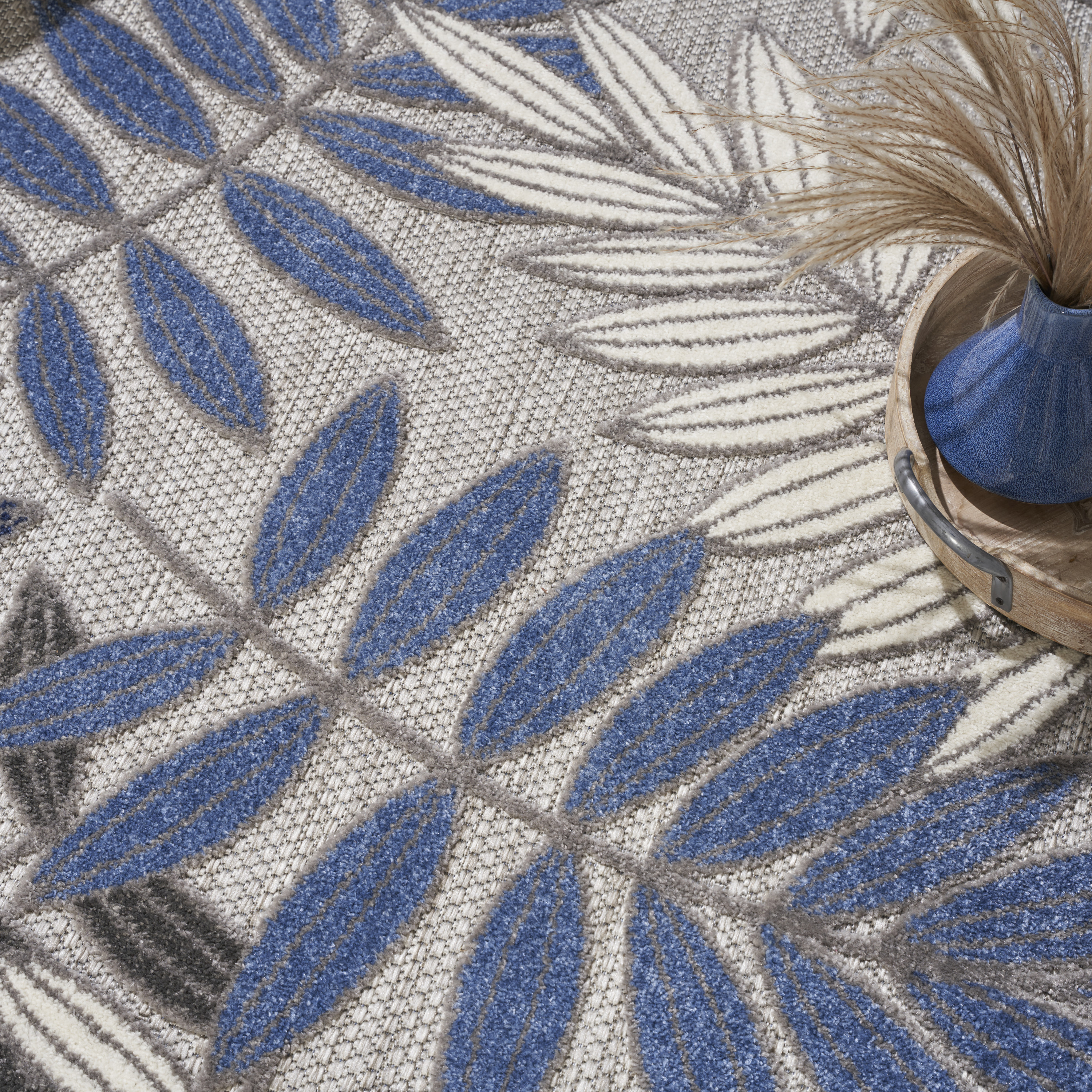 Nourison Aloha 6' x 9' Grey Blue Tropical Rug