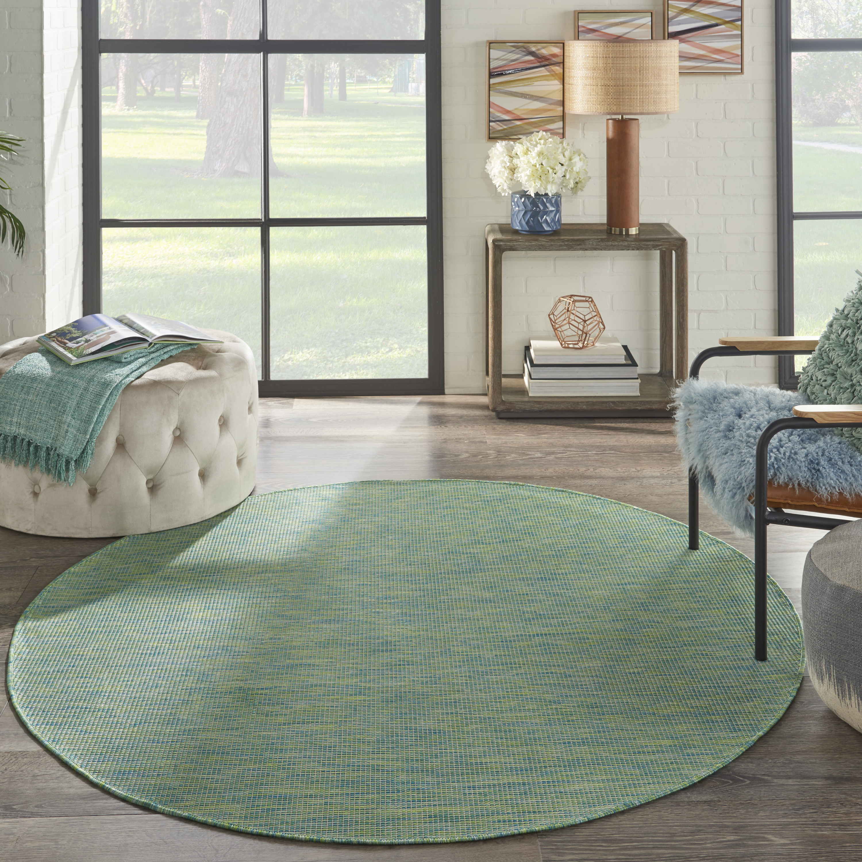 Nourison Positano 6' x Round Blue Green Modern Rug