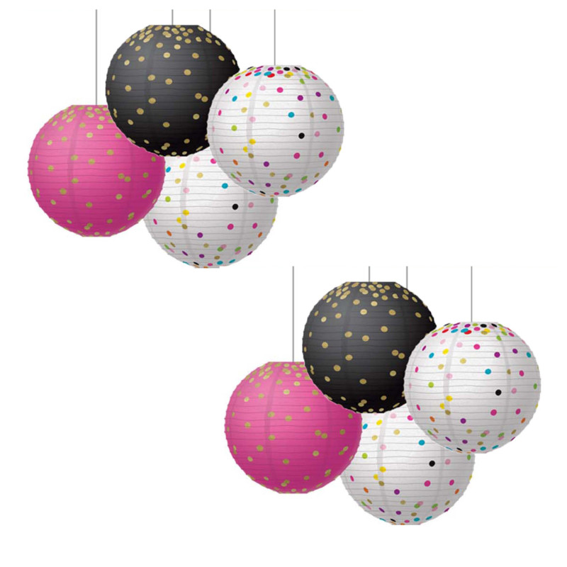 Gold Foil & Confetti 8" Hanging Paper Lanterns, 6 Per Pack, 2 Packs