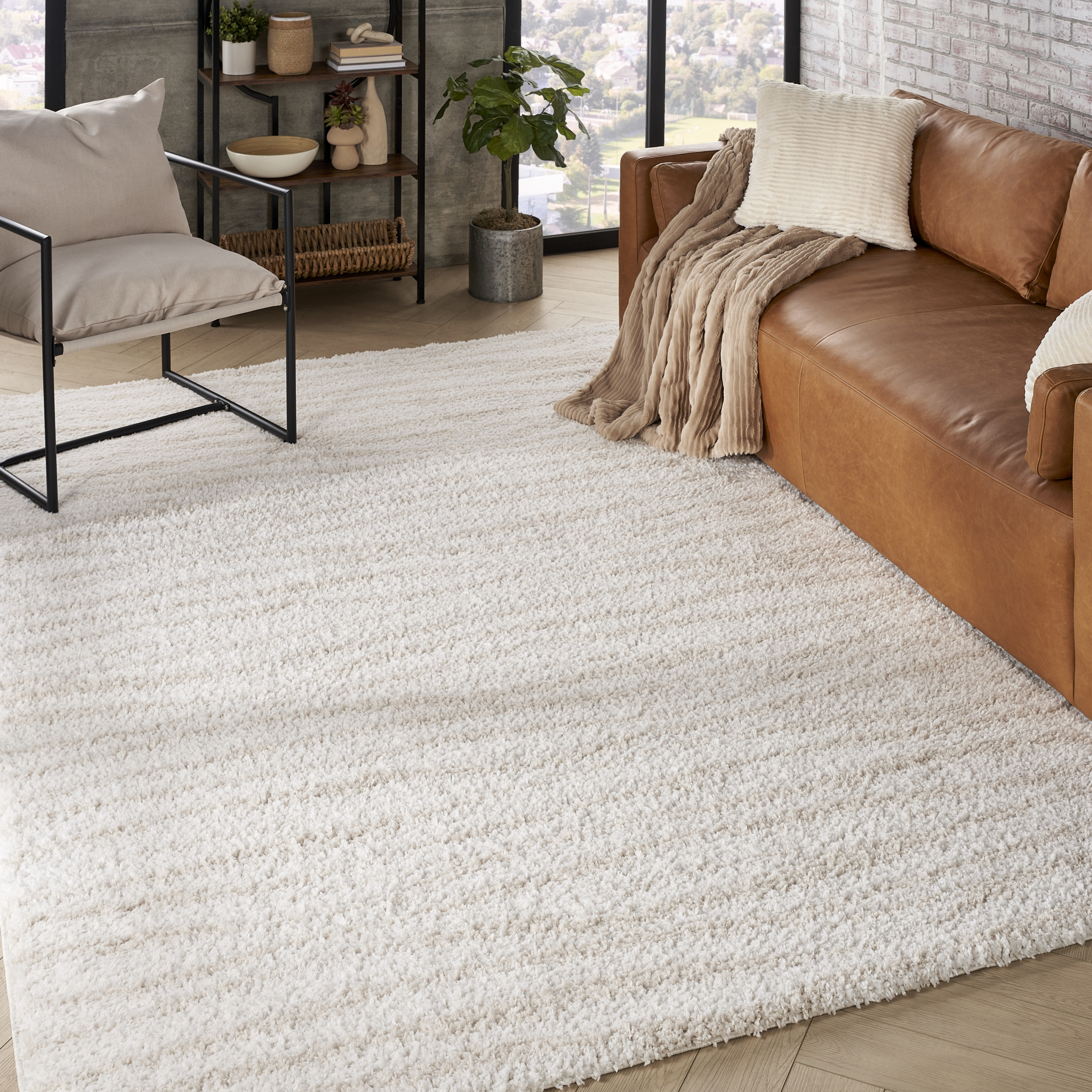 Nourison Modern Shag 7'10" x 9'10" Ivory Beige Modern Indoor Rug