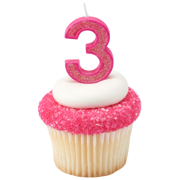 Mini Glitter Pink Numeral Candles