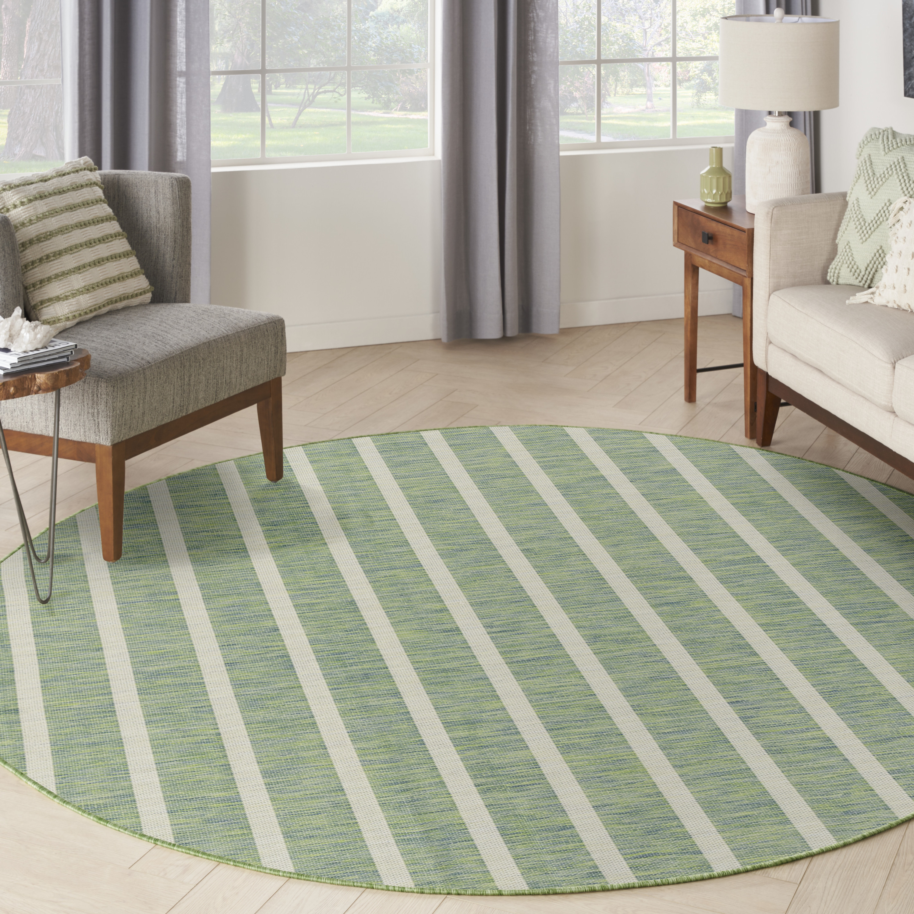 Nourison Positano 8' x Round Blue Green Ivory Modern Rug