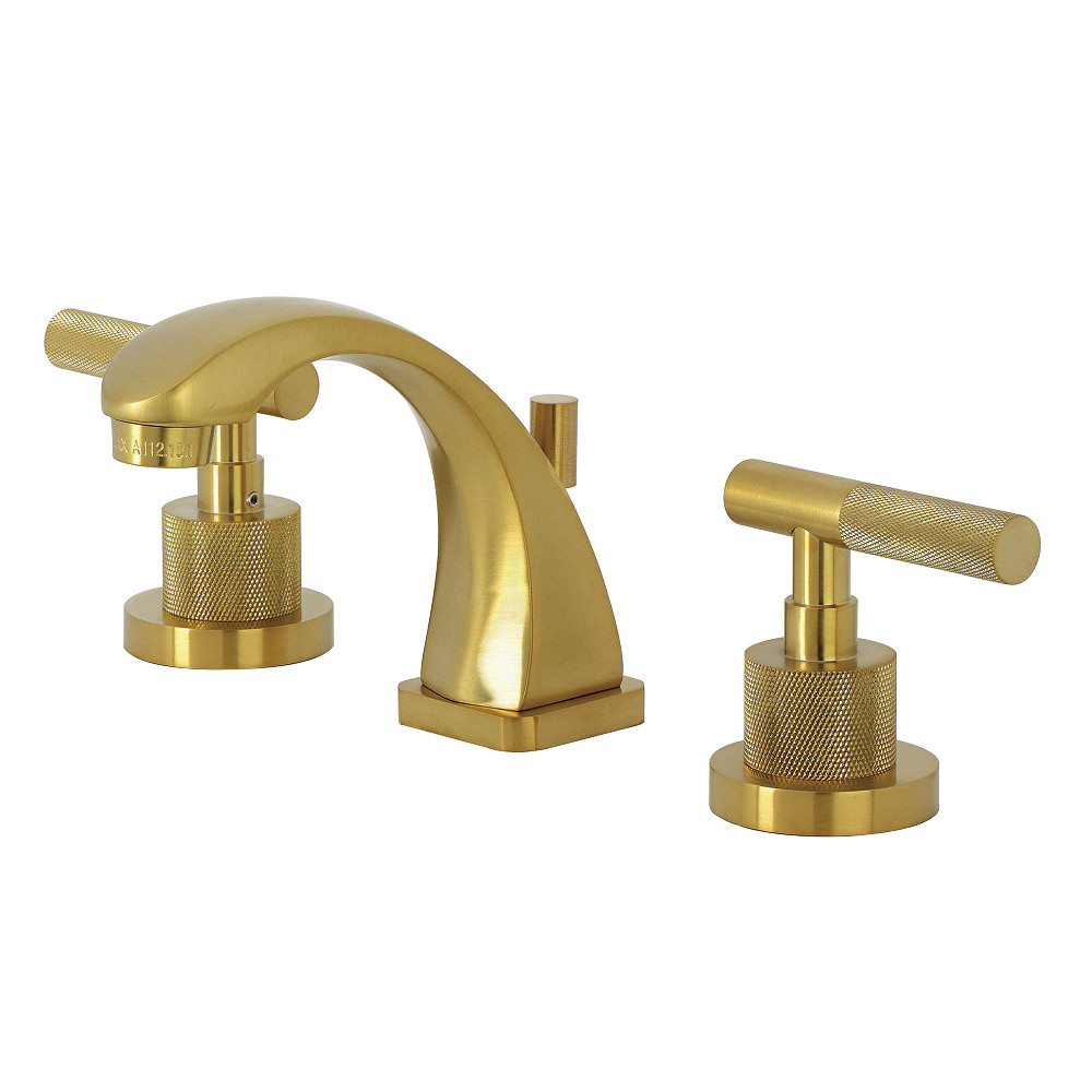 Widespread Bathroom Faucet with Knurled Handle and Brass Pop-Up, Brushed Brass with 7 Finish Options