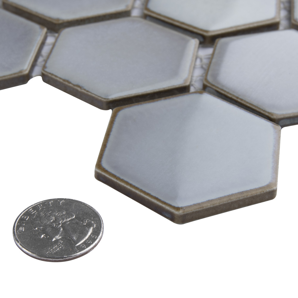 Sample – Hudson Due 2″ Hex Grey Eye Porcelain Mosaic Tile