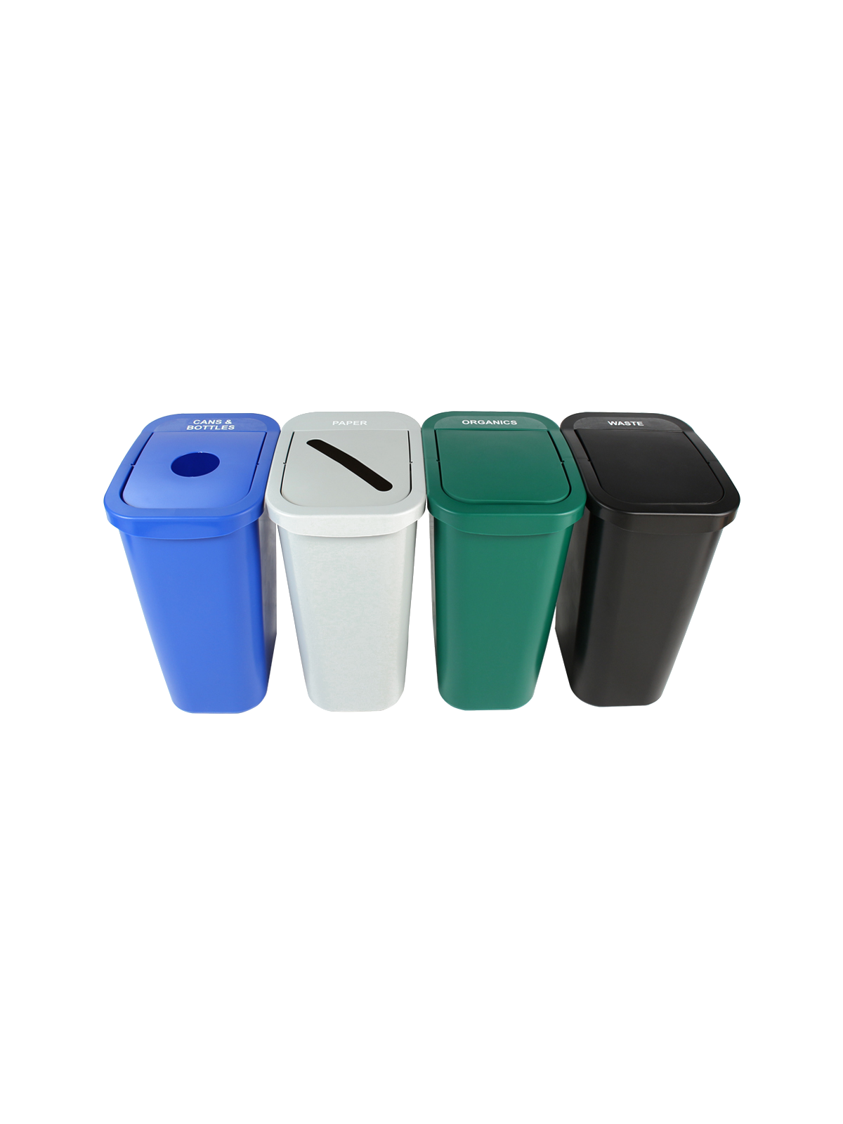 BILLI BOX – Quad – Kit – 10 G – Cans & Bottles-Paper-Organics-Waste – Circle-Slot-Swing-Swing – Blue