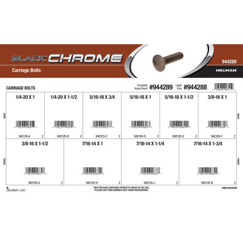 Black Chrome Carriage Bolts Assortment