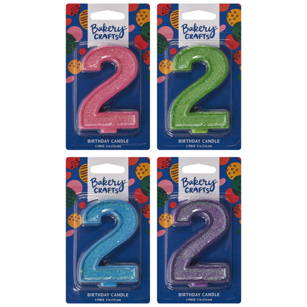 2 Glitter Numeral Candles