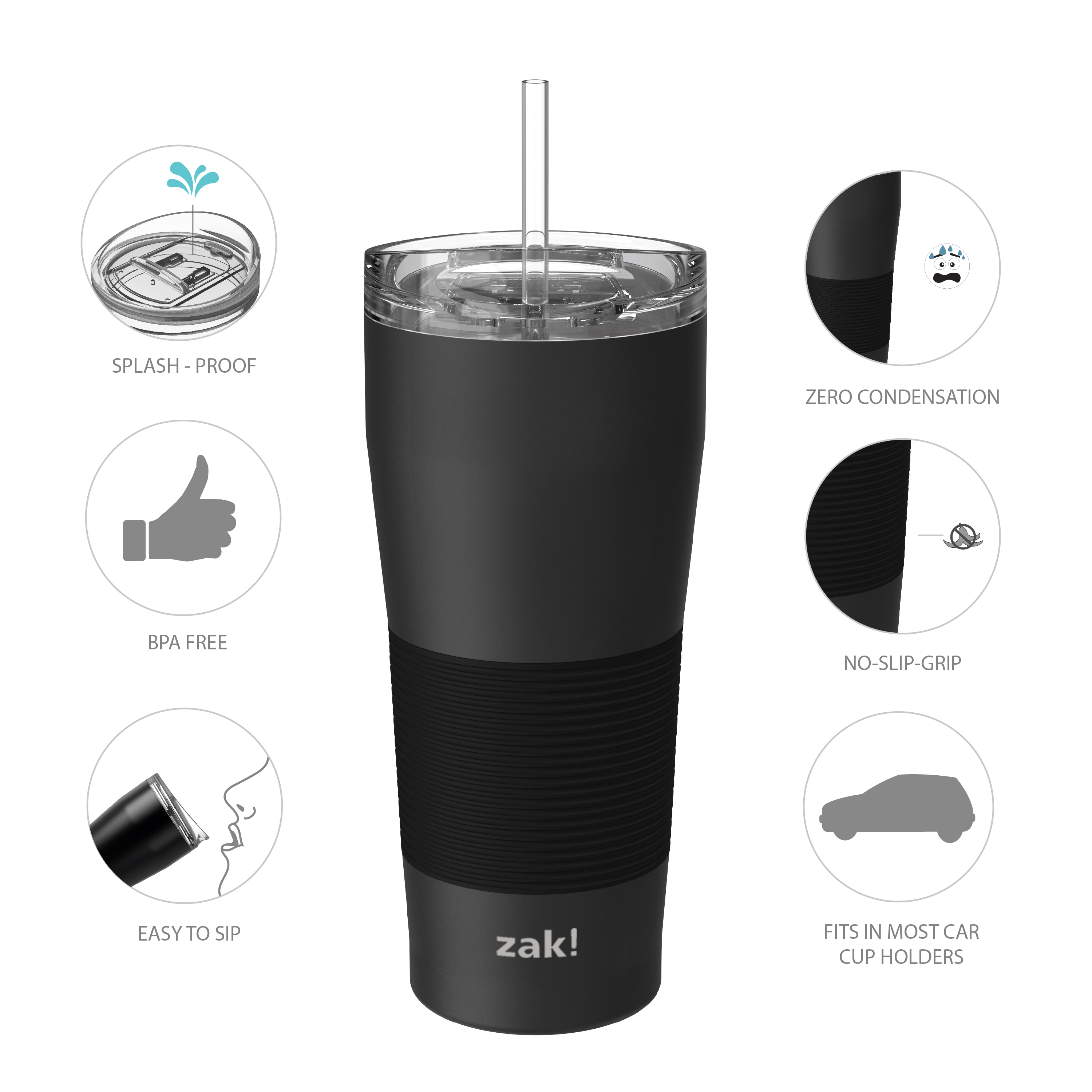 Lynden 28 ounce Stainless Steel Vacuum Insulated Tumbler with Straw, Charcoal slideshow image 6