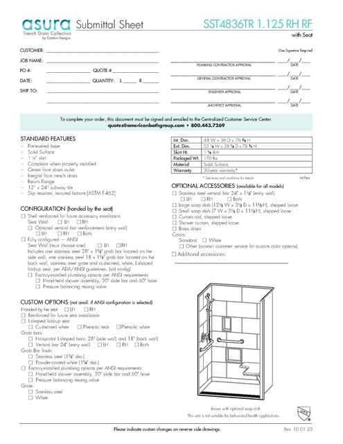 Spec Sheet — Cd Shower Spec Sheet Asura Sst 4836 Tr 1 125 Rh Rf