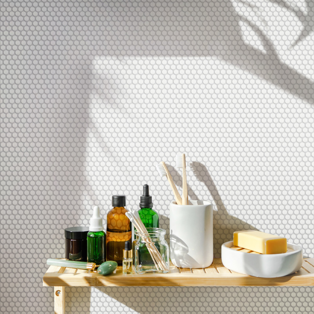 Sample – Expressions Button White Glass Mosaic Tile