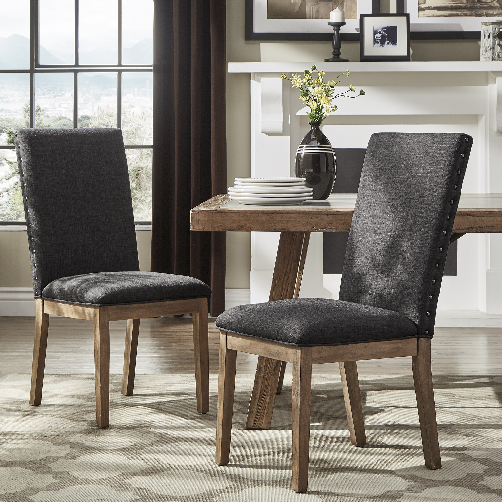 Nailhead Accent Parson Linen Dining Chairs (Set of 2)
