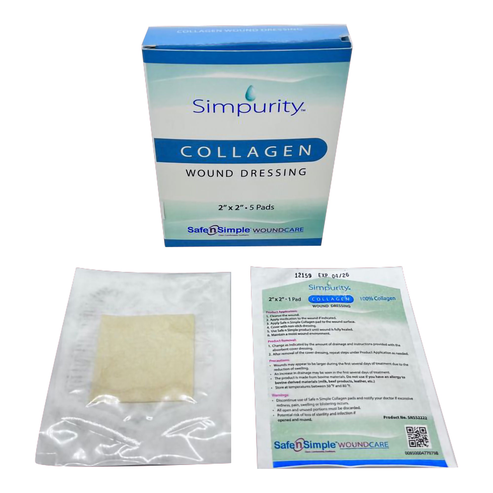 Safe N Simple DRESSING, WND COLLAGEN 2"X2" (5/BX 6BX/CS)