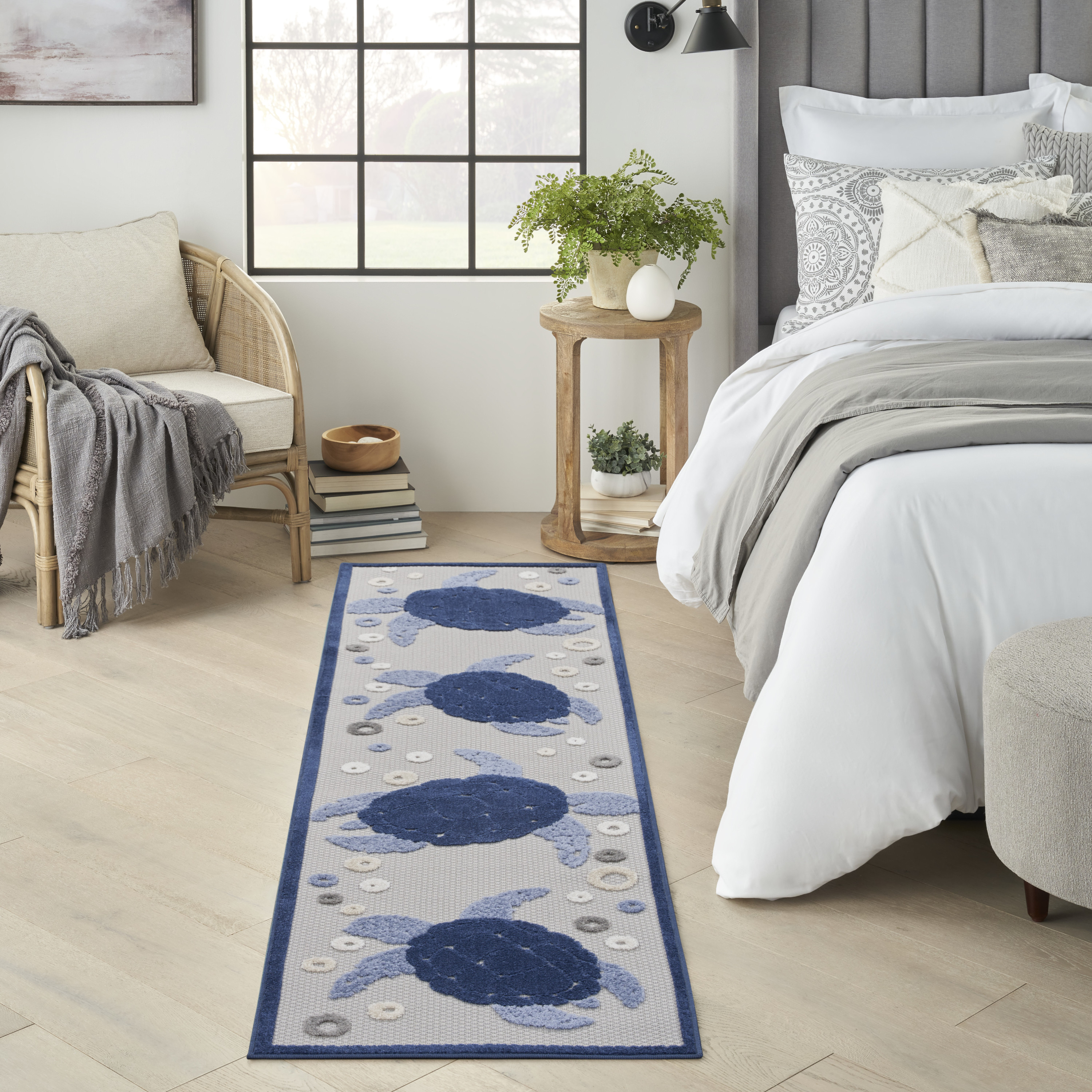 Nourison Aloha 2'3" x 8' Navy Blue Coastal, Nautical & Beach Rug