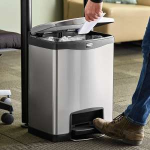 Rubbermaid Commercial, Impressions, 8 gal, Metal, Black, Rectangle, Receptacle