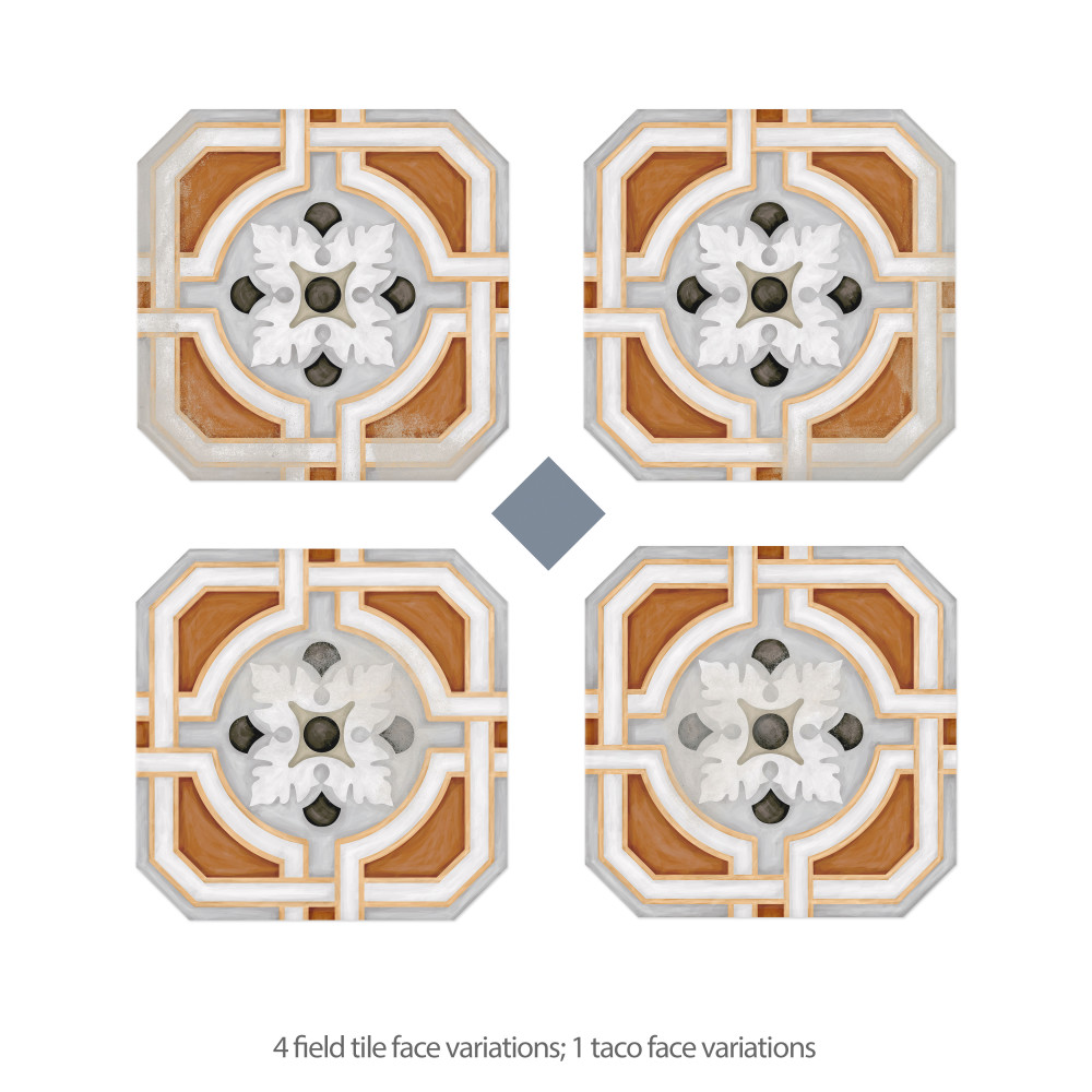 Vaudeville Octagon Deco Zimer with Taco Azzuro 7-7/8 in. x 7-7/8 in. Porcelain Floor and Wall Tile