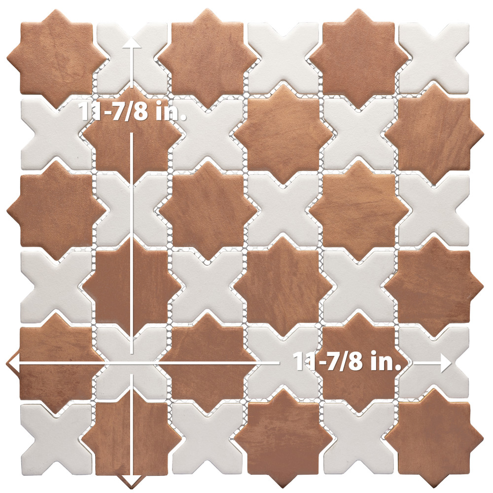 Sentier des Cotto 2″ Star with White Cross 11-7/8 in. x 11-7/8 in. Porcelain Mosaic Tile