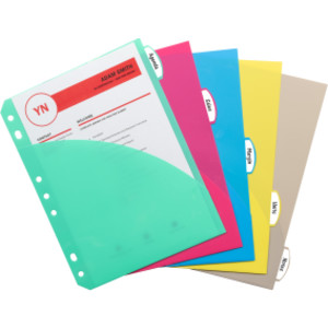 Mini-Size 5-Tab Poly Index Dividers with Pockets, 5/PK