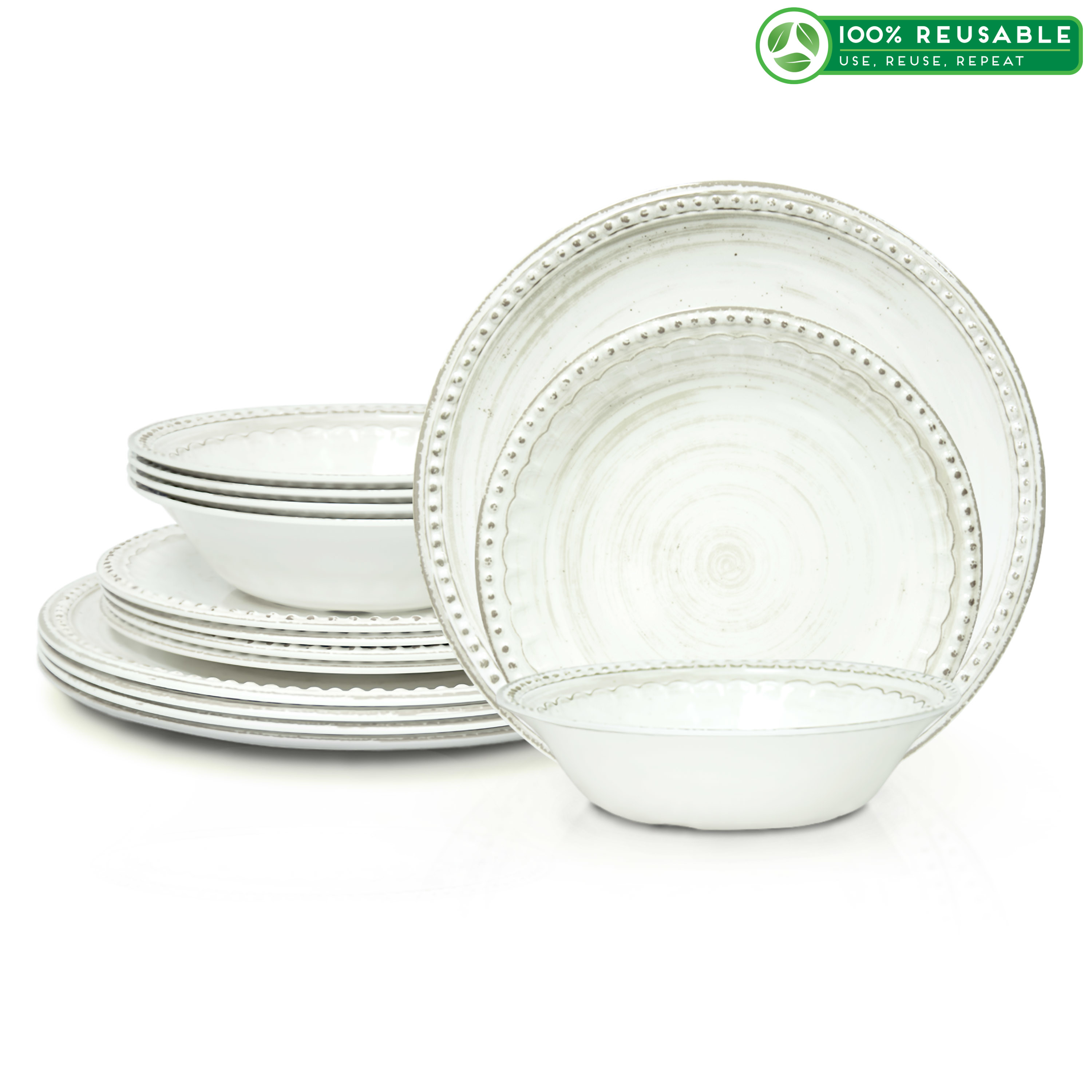 French Country Plate & Bowl Sets, White, 12-piece set slideshow image 1 French Country Plate & Bowl Sets, White, 12-piece set slideshow image 1