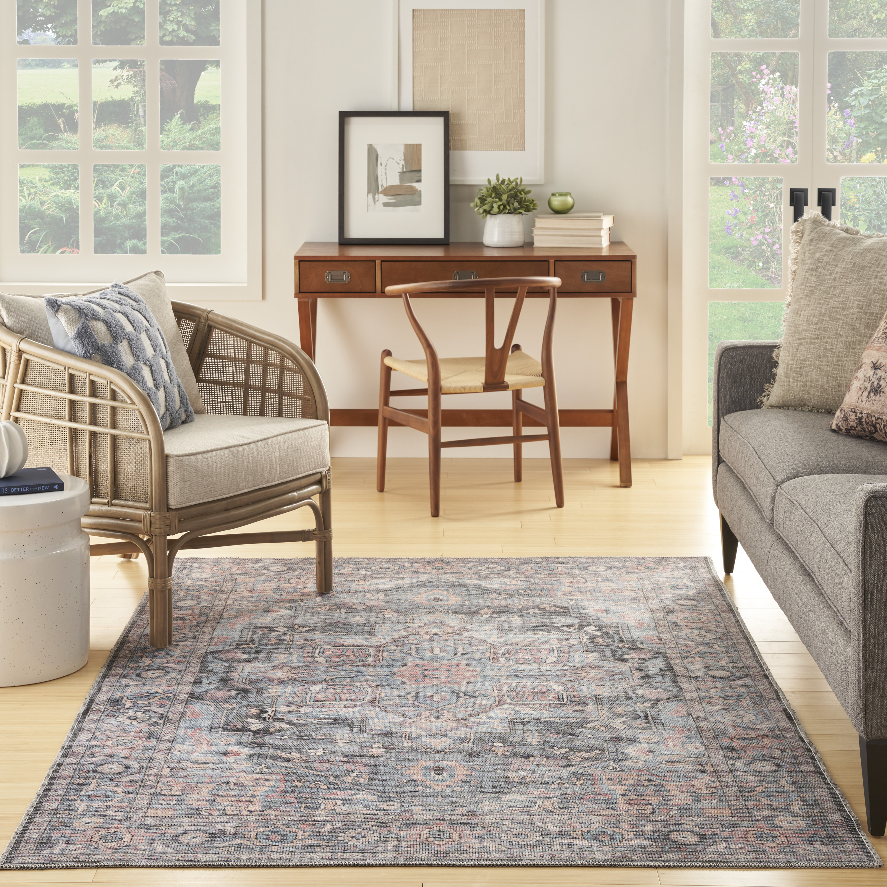 Nourison New Concept Washables 6' x 9' Light Blue Multicolr Vintage Indoor Rug