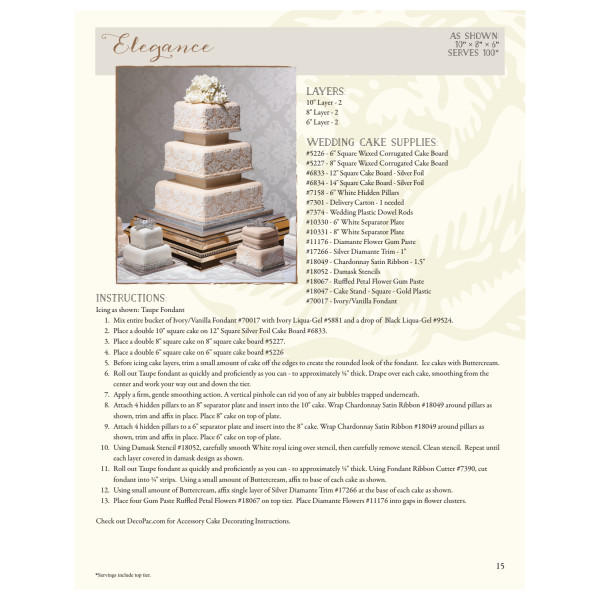 Elegance Wedding  Cake  Decorating Instruction Card DecoPac