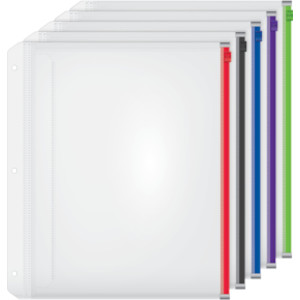 Expanding Zipper Binder Pocket, 1/2", Assorted Zipper, Pack of 5