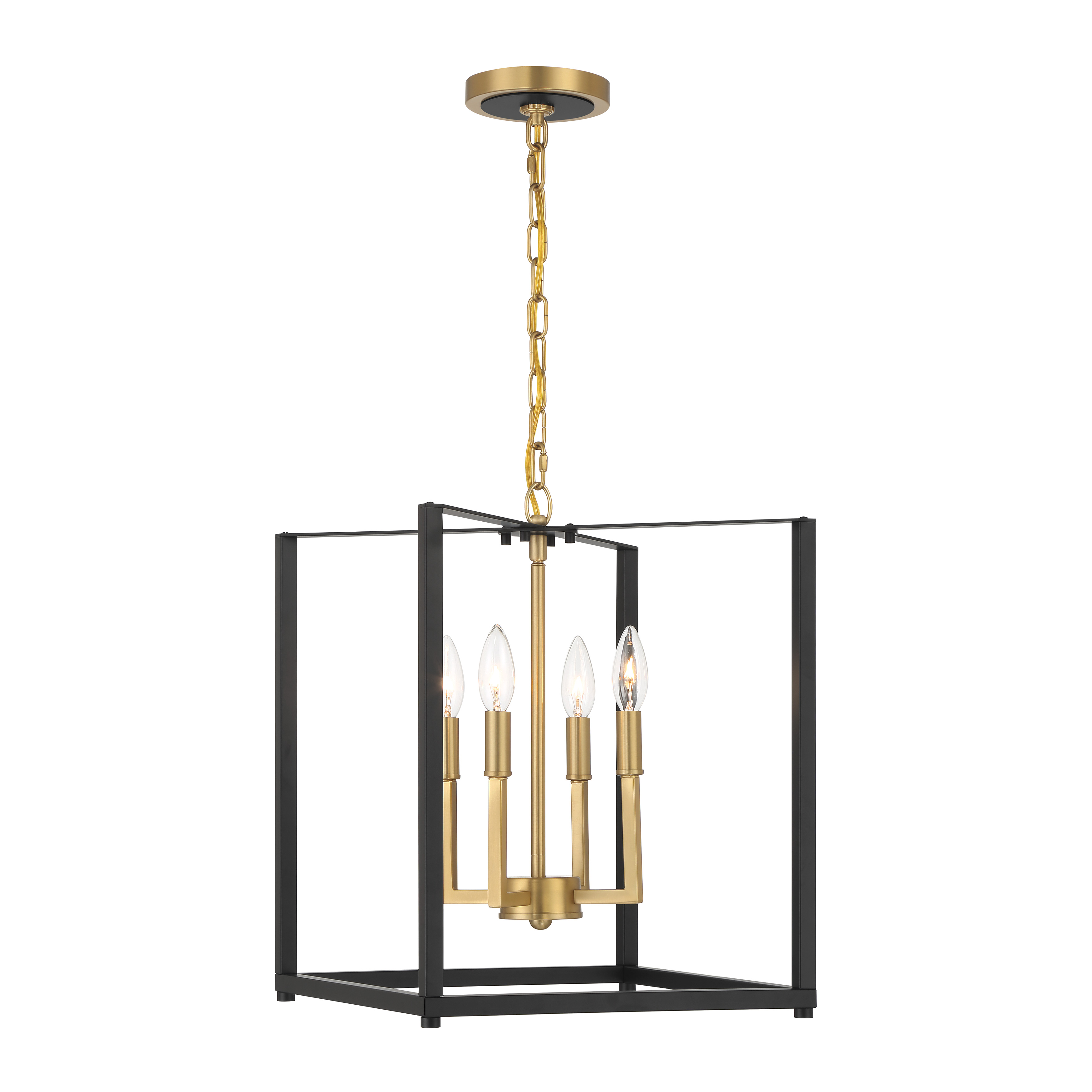 The Colwick 4-Light Pendant combines industrial-inspired design with modern sophistication through its striking coal black and brass finish. Compact at under 14 inches wide, it delivers focused illumination perfect for smaller spaces. - alternate view