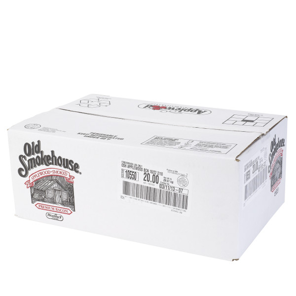 OLD SMOKEHOUSE(r) Bacon, Applewood, 18/22 slice, 2/10 lb . C1RA - Front Right Closed Case (Hi Res)