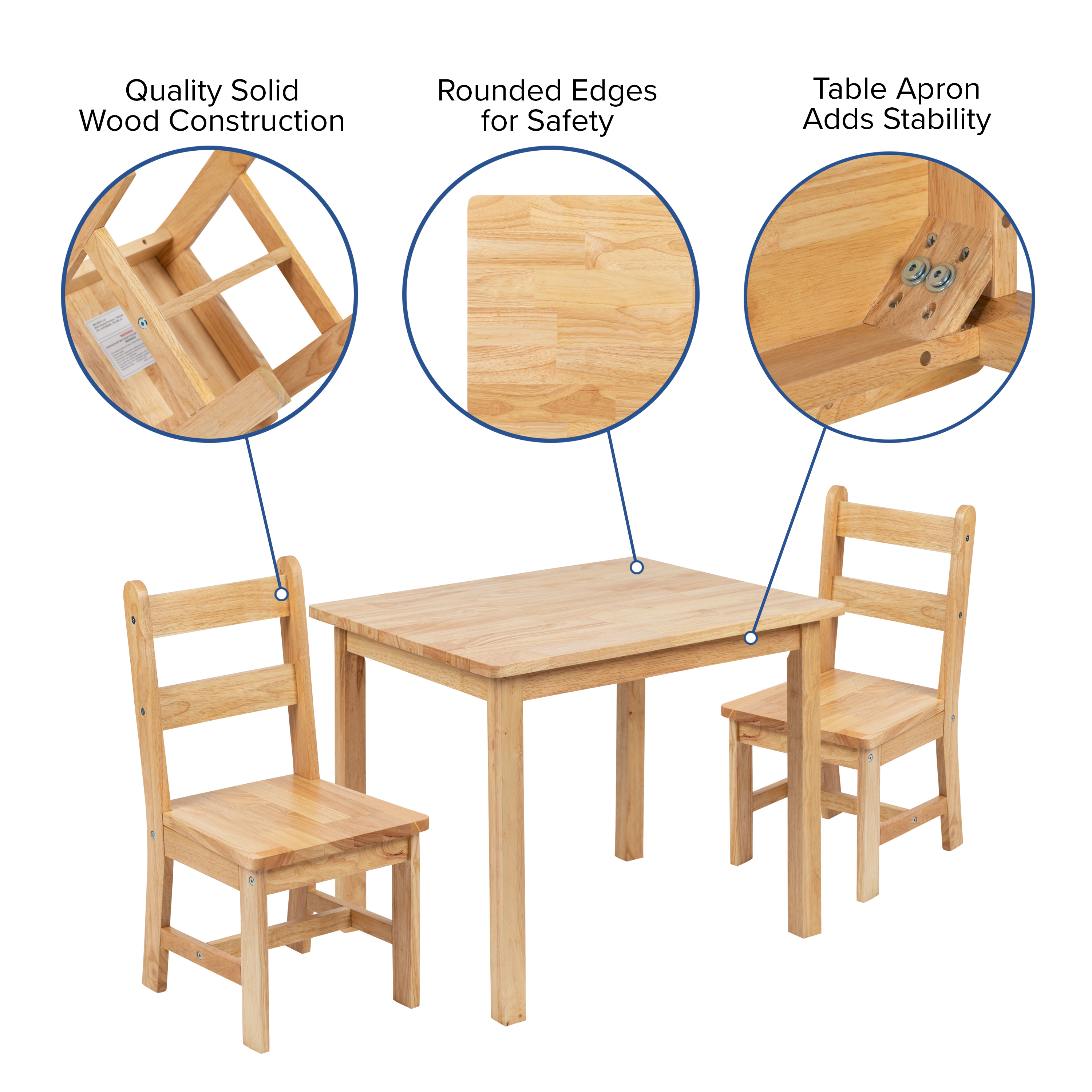 Juego de mesa y silla de madera maciza para niños de 3 piezas para sala de juegos, cocina - blanco - Imagen 5 de 37