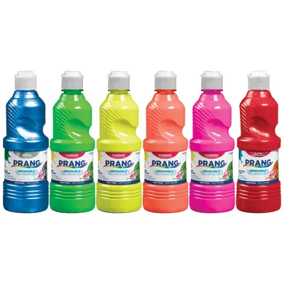 Prang Washable Tempera Paint, Assorted Fluorescent Colors, 16 Oz., 6 Count