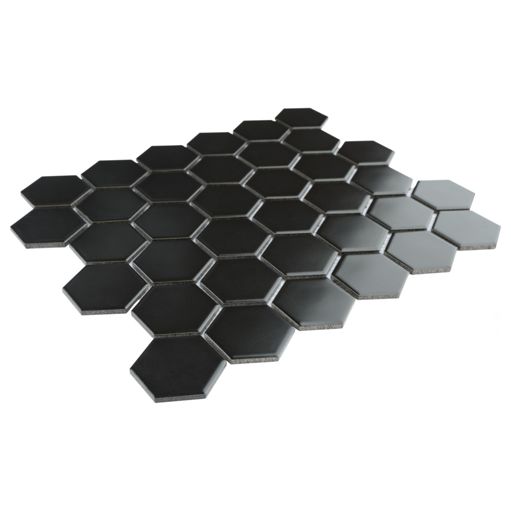 Sample – Metro 2″ Hex Matte Black Porcelain Mosaic Tile