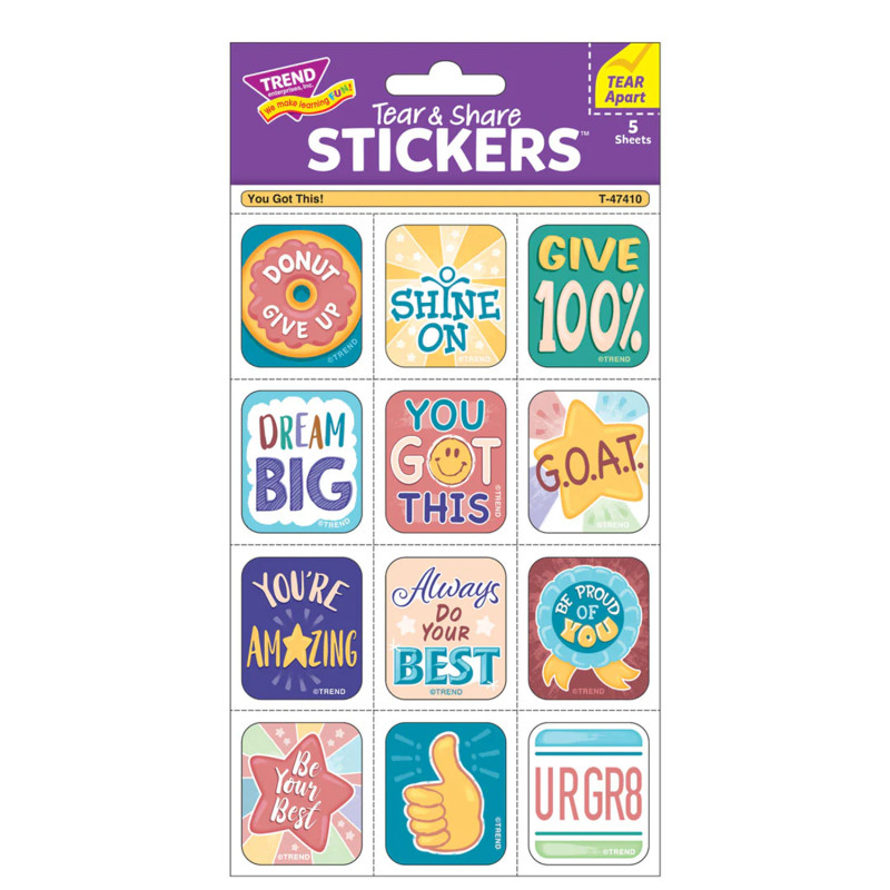 You Got This! Tear & Share Stickers™, Pack of 60